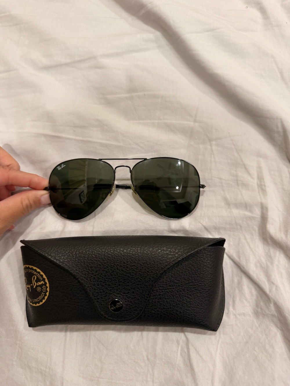 Ray-Ban Aviator Sunglasses in Green Lenses with Black Frame